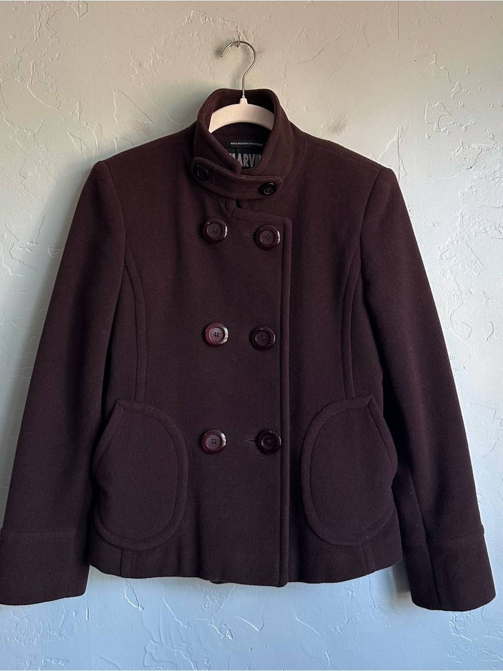 Vintage Marvin Richards Chocolate Brown Wool Blend Peacoat Small Preppy Fall